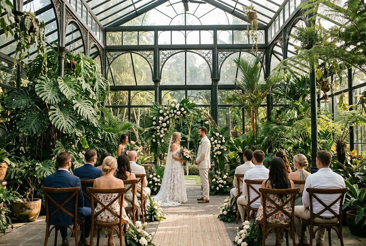 Suasana conservatory taman tropis Taman Svara di Canggu Bali